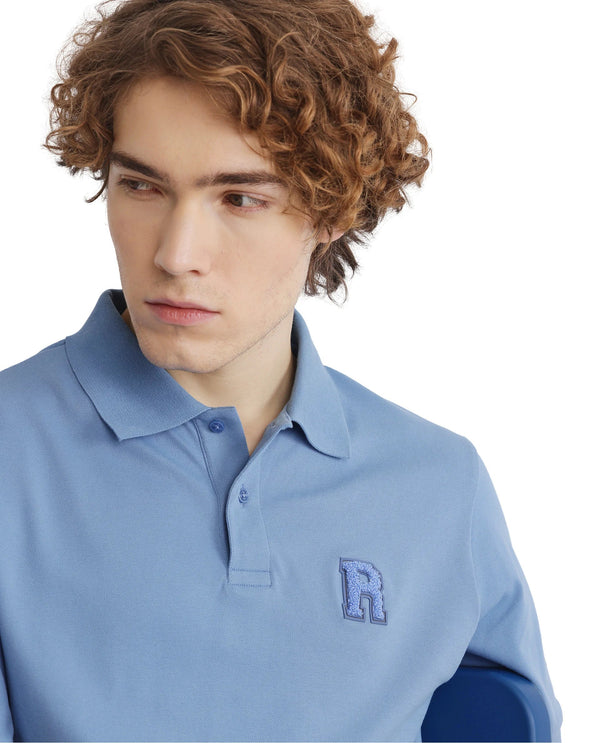 Rare Rabbit Men Otes Blue Short Sleeve Regular Fit Embroidered Branding Plain Polo
