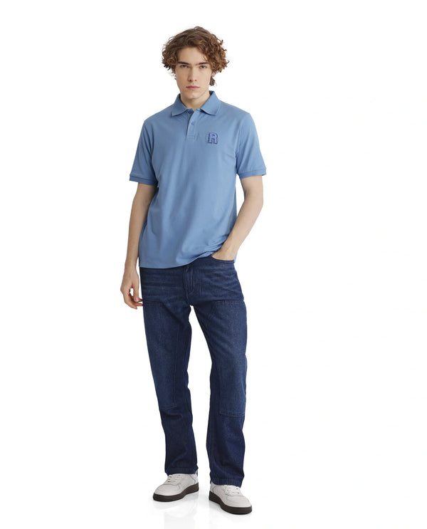 Rare Rabbit Men Otes Blue Short Sleeve Regular Fit Embroidered Branding Plain Polo