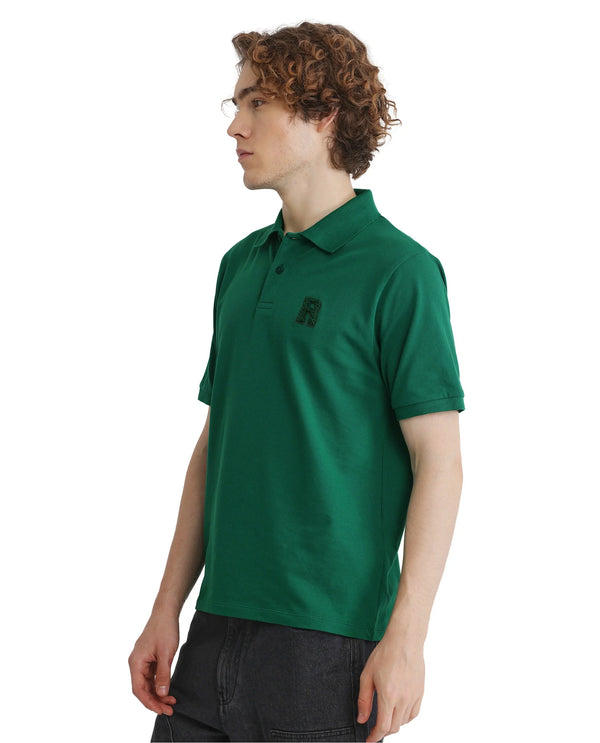 Rare Rabbit Men Otes Green Short Sleeve Regular Fit Embroidered Branding Plain Polo