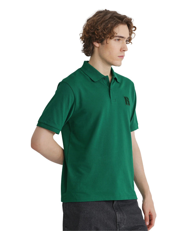 Rare Rabbit Men Otes Green Short Sleeve Regular Fit Embroidered Branding Plain Polo