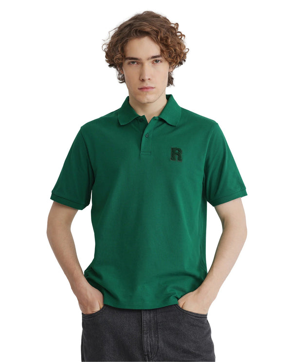 Rare Rabbit Men Otes Green Short Sleeve Regular Fit Embroidered Branding Plain Polo