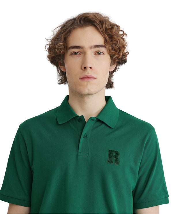 Rare Rabbit Men Otes Green Short Sleeve Regular Fit Embroidered Branding Plain Polo