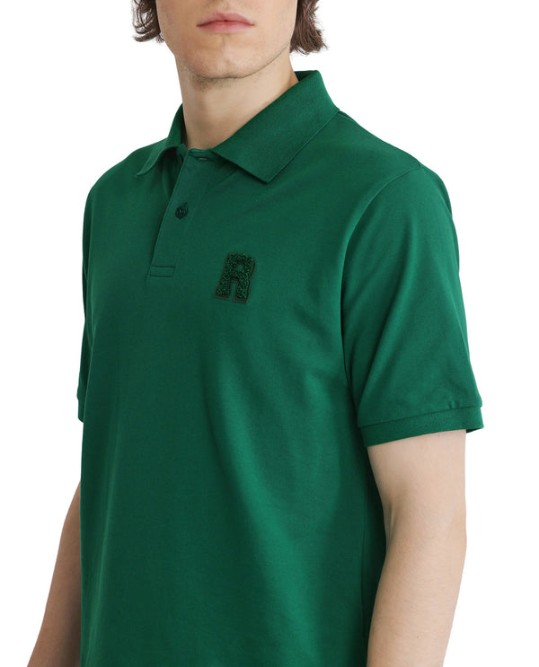 Rare Rabbit Men Otes Green Short Sleeve Regular Fit Embroidered Branding Plain Polo