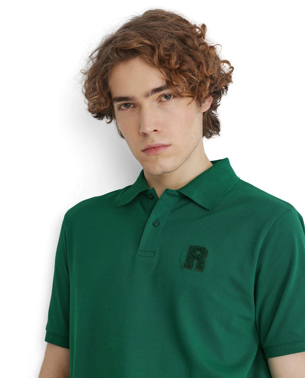 Rare Rabbit Men Otes Green Short Sleeve Regular Fit Embroidered Branding Plain Polo