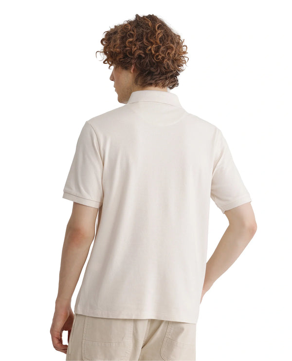 Rare Rabbit Men Otes Off White Short Sleeve Regular Fit Embroidered Branding Plain Polo