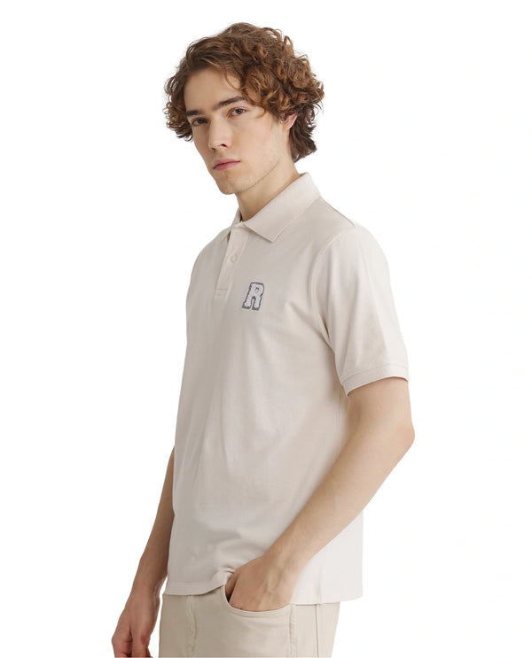 Rare Rabbit Men Otes Off White Short Sleeve Regular Fit Embroidered Branding Plain Polo