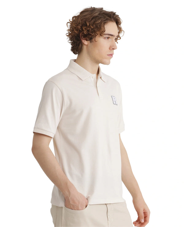 Rare Rabbit Men Otes Off White Short Sleeve Regular Fit Embroidered Branding Plain Polo