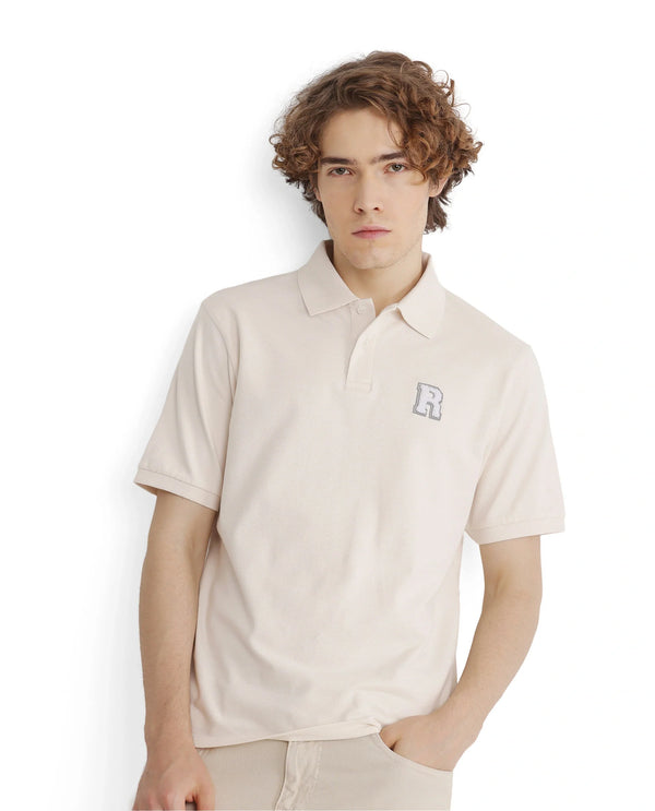 Rare Rabbit Men Otes Off White Short Sleeve Regular Fit Embroidered Branding Plain Polo