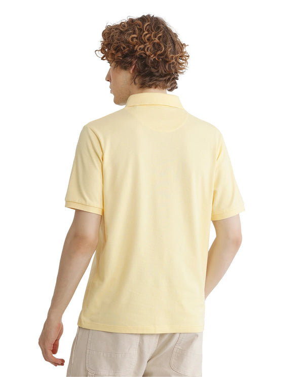 Rare Rabbit Men Otes Pastel Yellow Short Sleeve Regular Fit Embroidered Branding Plain Polo