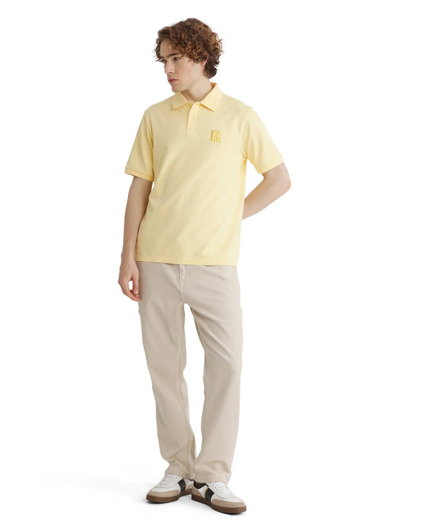 Rare Rabbit Men Otes Pastel Yellow Short Sleeve Regular Fit Embroidered Branding Plain Polo