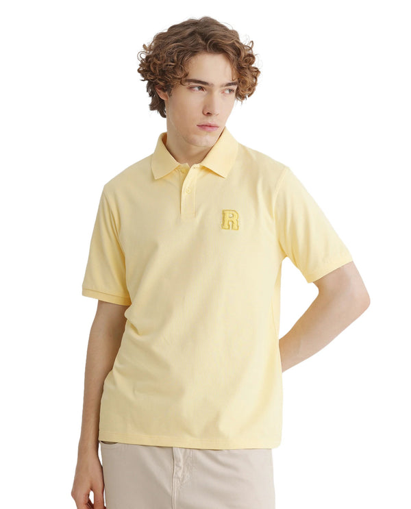 Rare Rabbit Men Otes Pastel Yellow Short Sleeve Regular Fit Embroidered Branding Plain Polo