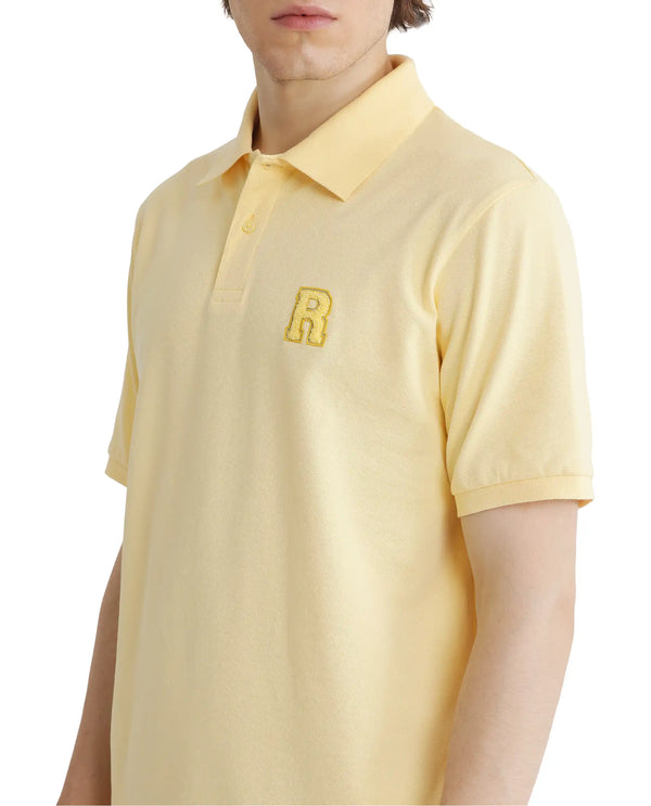 Rare Rabbit Men Otes Pastel Yellow Short Sleeve Regular Fit Embroidered Branding Plain Polo