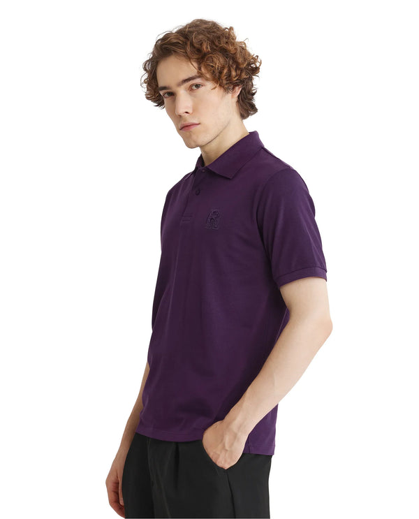 Rare Rabbit Men Otes Purple Short Sleeve Regular Fit Embroidered Branding Plain Polo