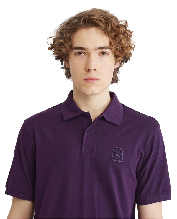 Rare Rabbit Men Otes Purple Short Sleeve Regular Fit Embroidered Branding Plain Polo