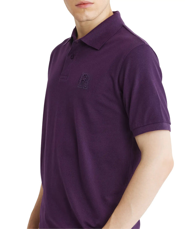 Rare Rabbit Men Otes Purple Short Sleeve Regular Fit Embroidered Branding Plain Polo