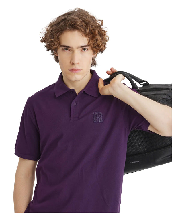 Rare Rabbit Men Otes Purple Short Sleeve Regular Fit Embroidered Branding Plain Polo