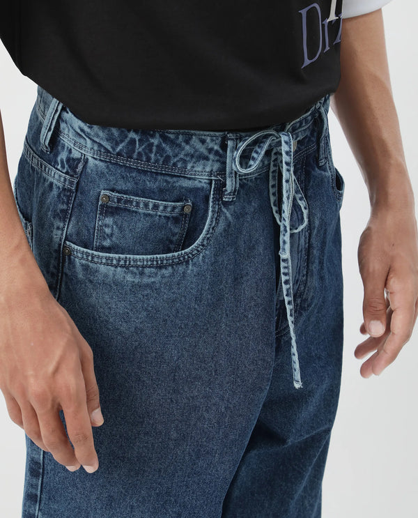 Rare Rabbit Men's Otto Light Blue Cotton Fabric Drawstring Closure Baggy Loose Fit Plain Jeans