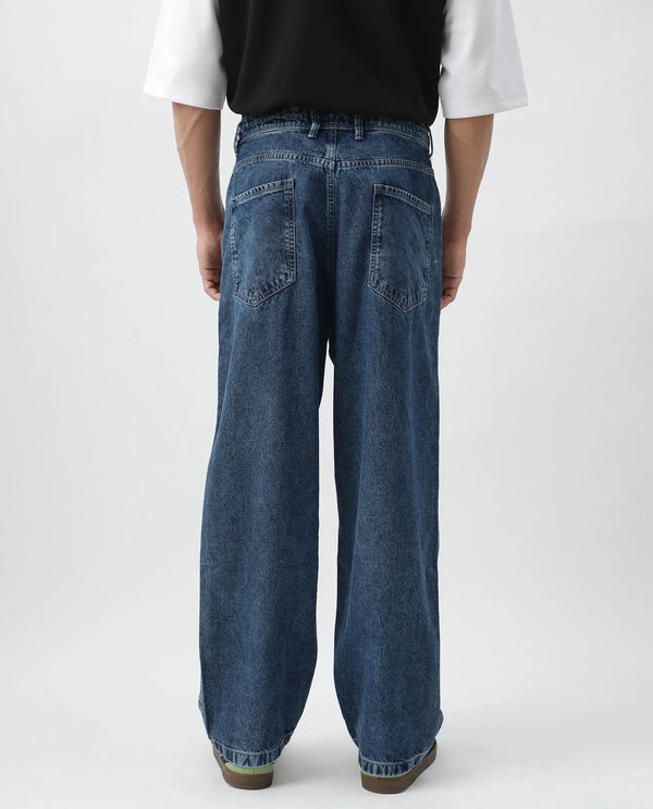 Rare Rabbit Men's Otto Light Blue Cotton Fabric Drawstring Closure Baggy Loose Fit Plain Jeans