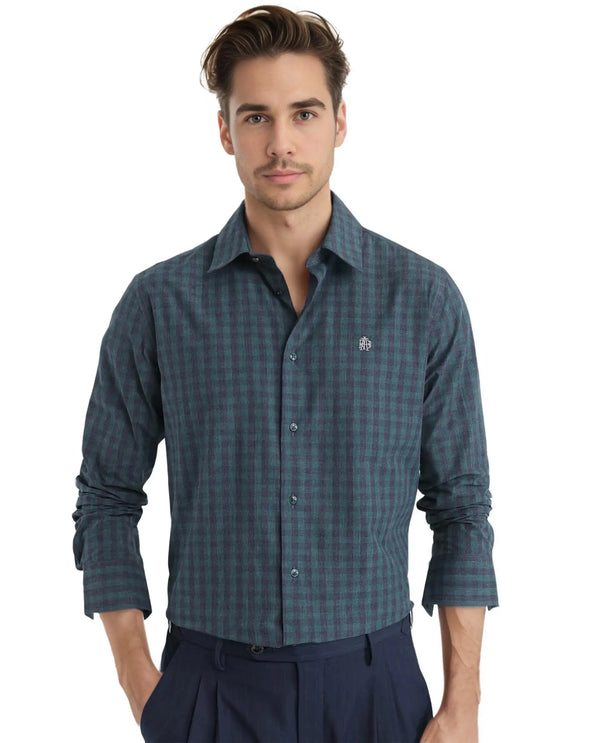 Rare Rabbit Men Otts Dark Green Cotton Poly Fabric Full Sleeve Regular Fit Checked Shirt