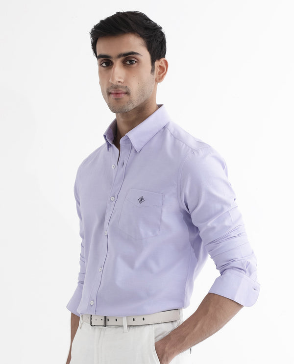 Rare Rabbit Men's Oxfom Light Purple Cotton Polyester Fabric Full Sleeves Button Down Collar Regular Fit Plain Formal Shirt