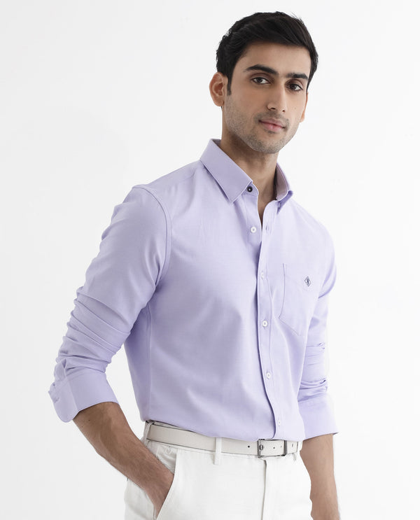 Rare Rabbit Men's Oxfom Light Purple Cotton Polyester Fabric Full Sleeves Button Down Collar Regular Fit Plain Formal Shirt
