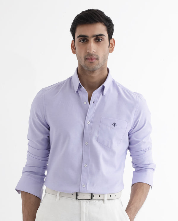 Rare Rabbit Men's Oxfom Light Purple Cotton Polyester Fabric Full Sleeves Button Down Collar Regular Fit Plain Formal Shirt