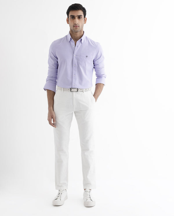 Rare Rabbit Men's Oxfom Light Purple Cotton Polyester Fabric Full Sleeves Button Down Collar Regular Fit Plain Formal Shirt