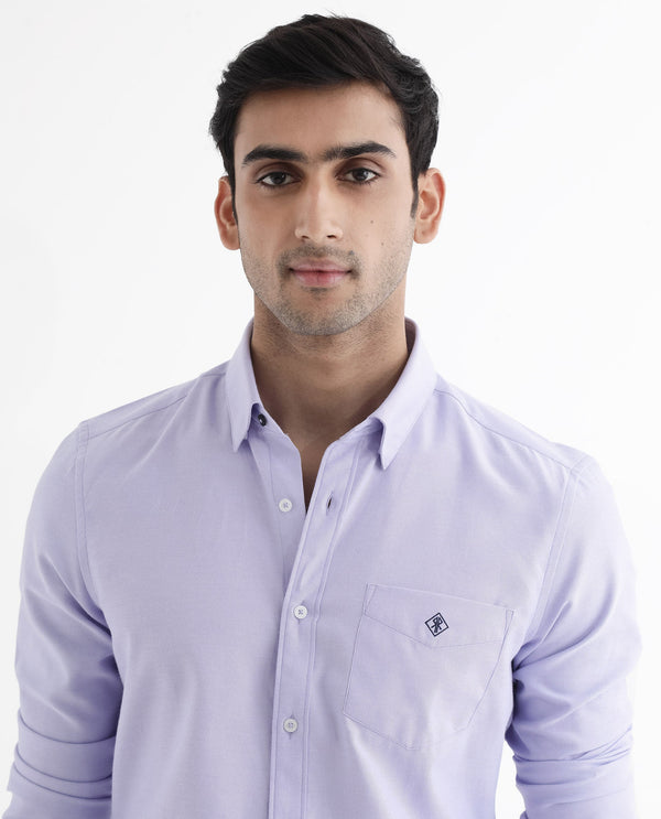 Rare Rabbit Men's Oxfom Light Purple Cotton Polyester Fabric Full Sleeves Button Down Collar Regular Fit Plain Formal Shirt