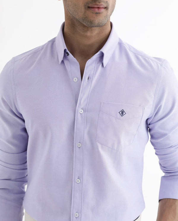 Rare Rabbit Men's Oxfom Light Purple Cotton Polyester Fabric Full Sleeves Button Down Collar Regular Fit Plain Formal Shirt