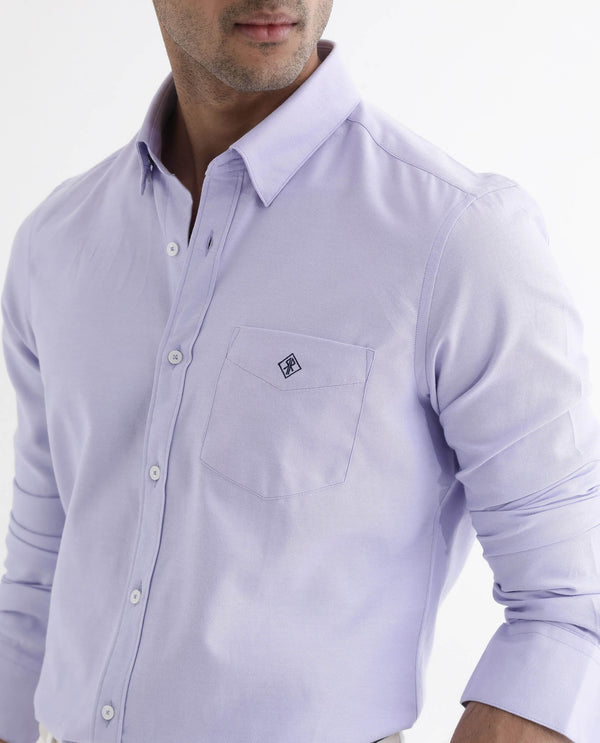 Rare Rabbit Men's Oxfom Light Purple Cotton Polyester Fabric Full Sleeves Button Down Collar Regular Fit Plain Formal Shirt