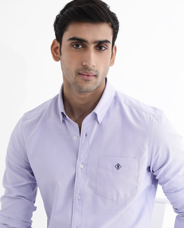 Rare Rabbit Men's Oxfom Light Purple Cotton Polyester Fabric Full Sleeves Button Down Collar Regular Fit Plain Formal Shirt
