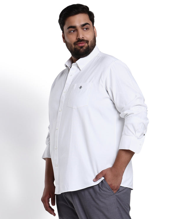 Rare Rabbit Men's Oxfom White Cotton Polyester Fabric Full Sleeves Button Down Collar Plus Size Fit Plain Formal Shirt