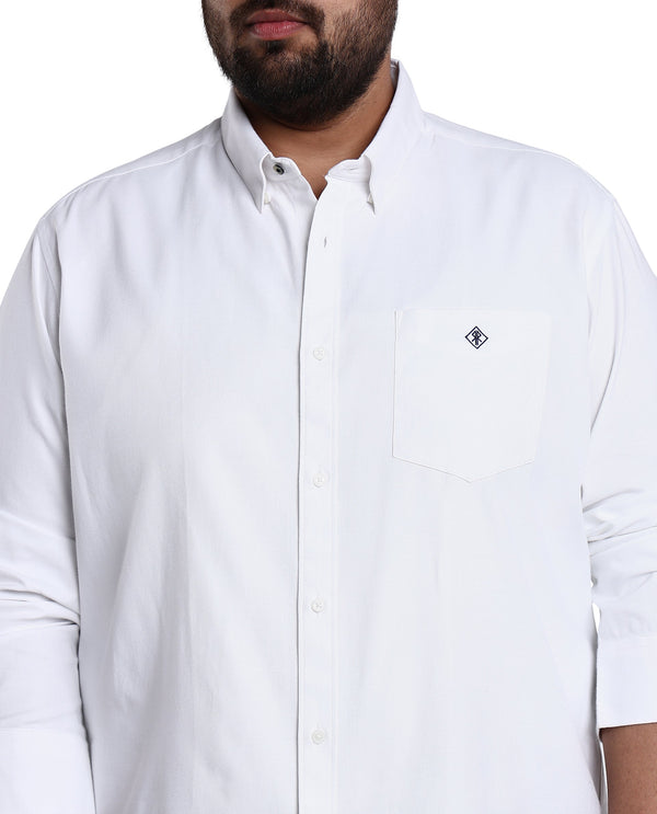 Rare Rabbit Men's Oxfom White Cotton Polyester Fabric Full Sleeves Button Down Collar Plus Size Fit Plain Formal Shirt