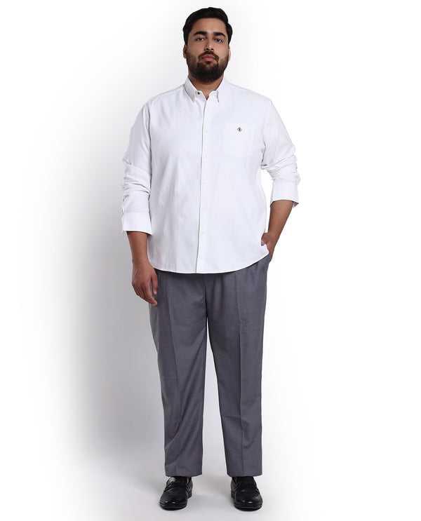 Rare Rabbit Men's Oxfom White Cotton Polyester Fabric Full Sleeves Button Down Collar Plus Size Fit Plain Formal Shirt