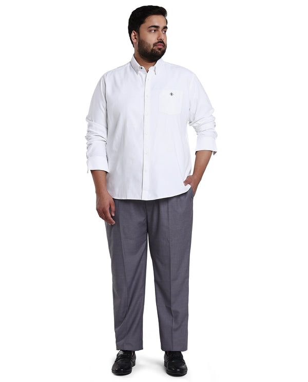 Rare Rabbit Men's Oxfom White Cotton Polyester Fabric Full Sleeves Button Down Collar Plus Size Fit Plain Formal Shirt