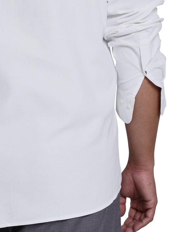 Rare Rabbit Men's Oxfom White Cotton Polyester Fabric Full Sleeves Button Down Collar Plus Size Fit Plain Formal Shirt