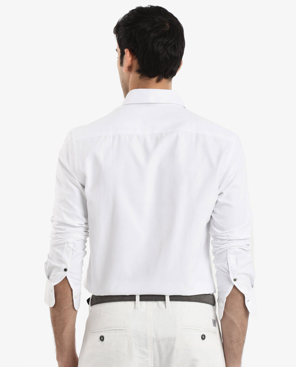 Rare Rabbit Men's Oxfom White Cotton Polyester Fabric Full Sleeves Button Down Collar Regular Fit Plain Formal Shirt