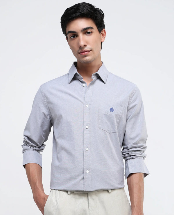Rare Rabbit Men Oxob Grey Full Sleeve Collared Neck Button Closure Regular Fit Plain Shirt