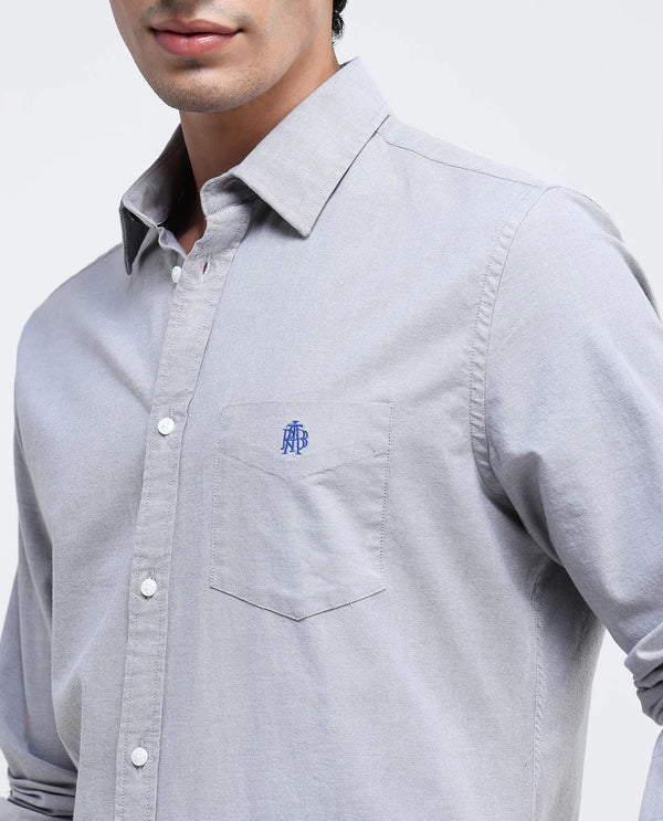Rare Rabbit Men Oxob Grey Full Sleeve Collared Neck Button Closure Regular Fit Plain Shirt