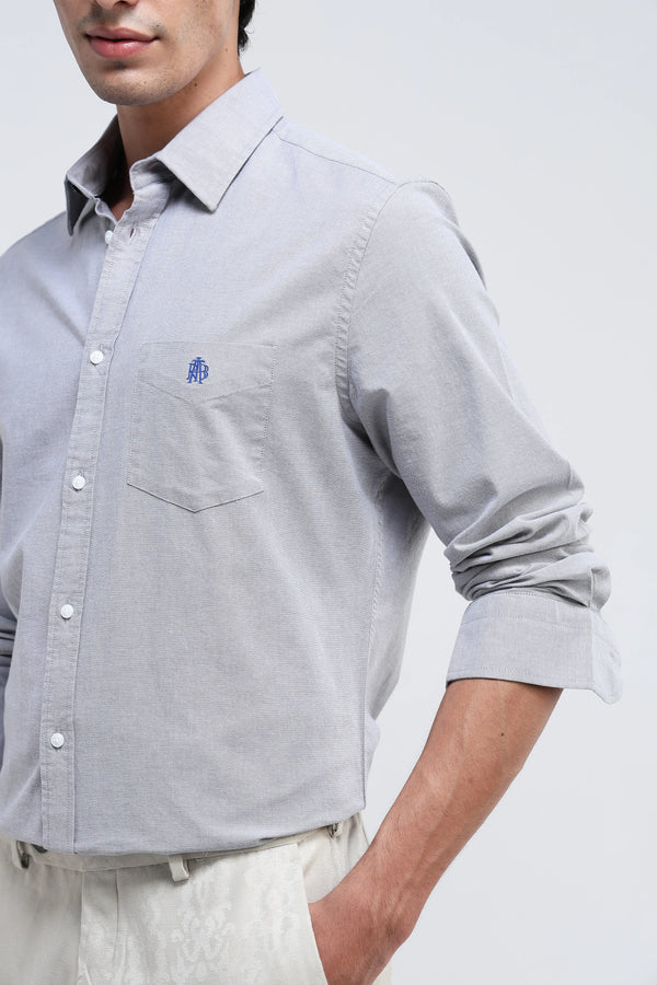 Rare Rabbit Men Oxob Grey Full Sleeve Collared Neck Button Closure Regular Fit Plain Shirt