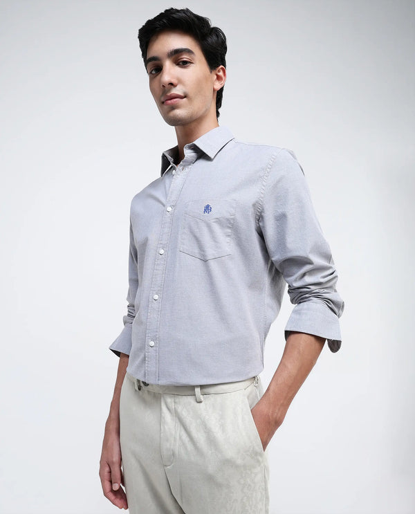 Rare Rabbit Men Oxob Grey Full Sleeve Collared Neck Button Closure Regular Fit Plain Shirt