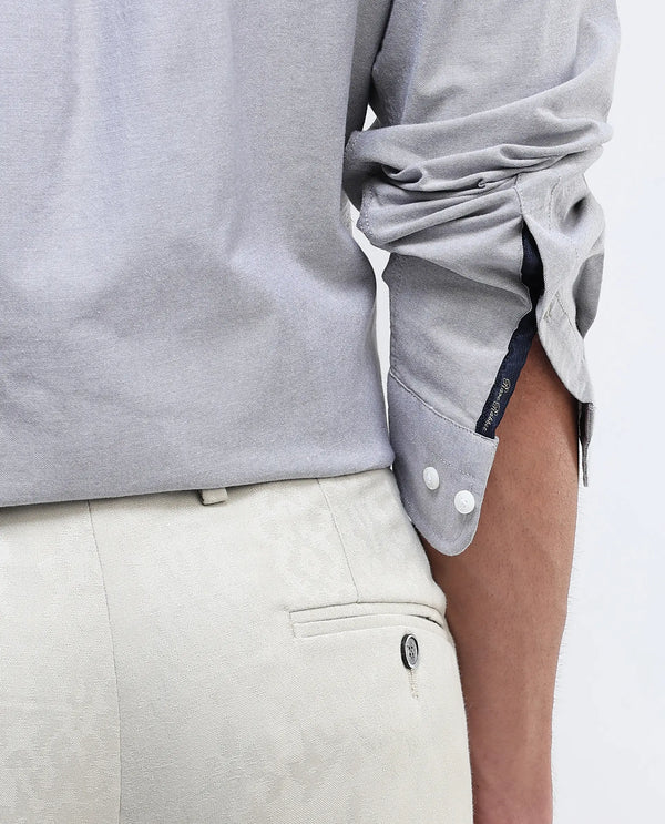 Rare Rabbit Men Oxob Grey Full Sleeve Collared Neck Button Closure Regular Fit Plain Shirt