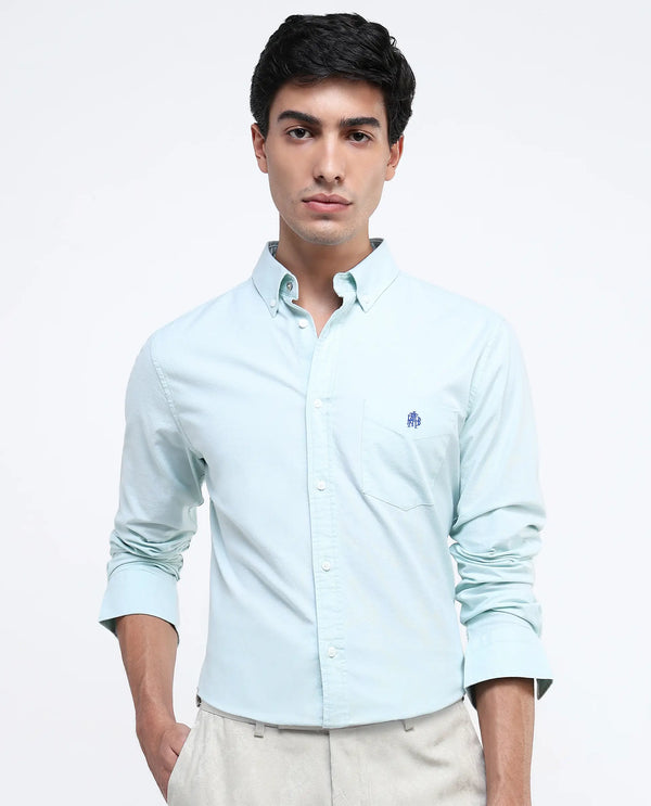 Rare Rabbit Men Oxob Pastel Green Full Sleeve Collared Neck Button Closure Regular Fit Plain Shirt