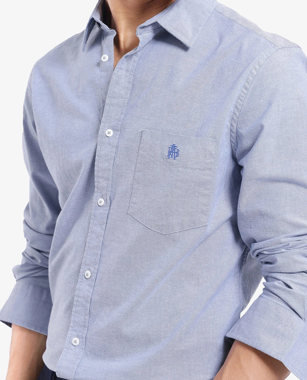 Rare Rabbit Men Oxo Dusky Blue Full Sleeve Collared Neck Button Closure Regular Fit Plain Shirt