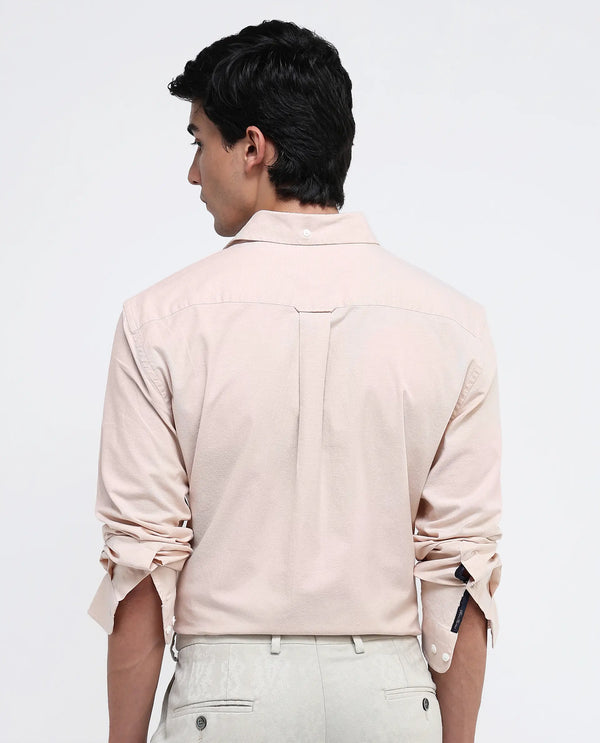 Rare Rabbit Men's Oxo Pastel Mustard Cotton Fabric Full Sleeve Collared Neck Button Closure Plain Shirt