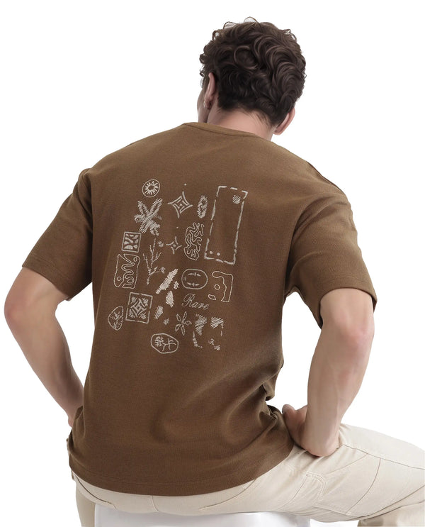 Rare Rabbit Men Oxot Dusky Olive Cotton Fabric Short Sleeve Crew Neck Textured Embroidered T-Shirt