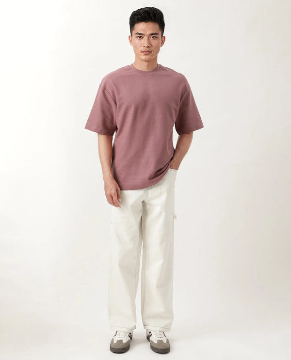 Rare Rabbit Men Oxot Dusky Pink Cotton Fabric Short Sleeve Crew Neck Embroidered T-Shirt