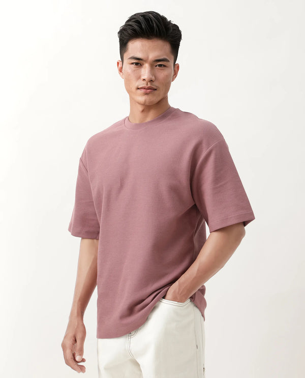 Rare Rabbit Men Oxot Dusky Pink Cotton Fabric Short Sleeve Crew Neck Embroidered T-Shirt