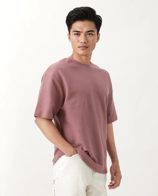Rare Rabbit Men Oxot Dusky Pink Cotton Fabric Short Sleeve Crew Neck Embroidered T-Shirt