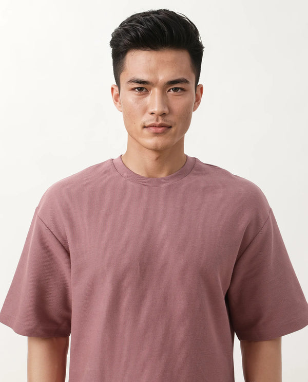 Rare Rabbit Men Oxot Dusky Pink Cotton Fabric Short Sleeve Crew Neck Embroidered T-Shirt